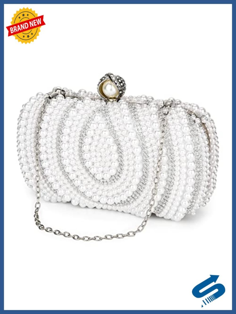 Pearl Beaded Evening Clutch Bag with Chain Straps for Wedding Party Prom